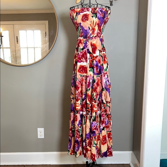 Abel The Label Floral Strapless Maxi Dress – Smocked Bodice Size M - Picture 2 of 5